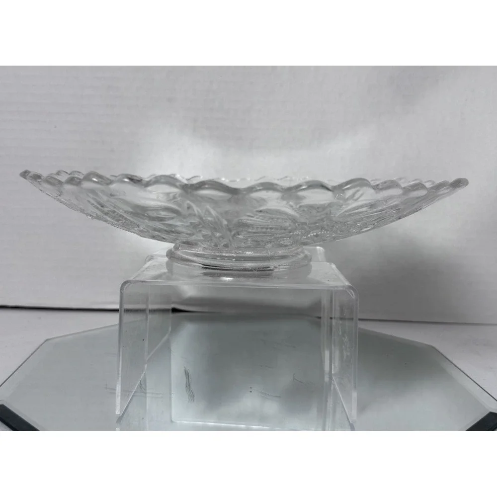 Vintage Clear Pressed Glass Cup Edge Serving Platter Star & Flower Floral Design